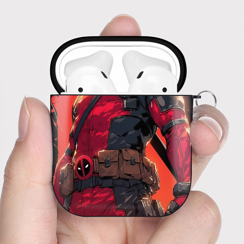（画像用） Deadpool デッドプール AirPods 第2世代保護ケース ハードシェル ブラック 耐衝撃・防指紋・カラビナ付き