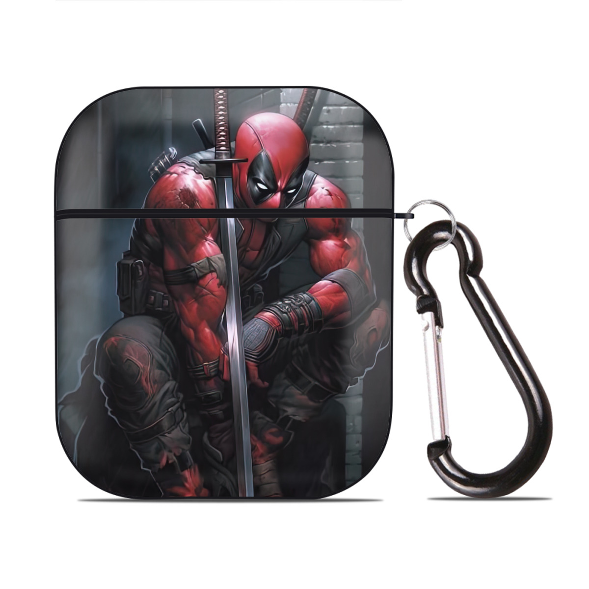 （画像用） Deadpool デッドプール AirPods 第2世代保護ケース ハードシェル ブラック 耐衝撃・防指紋・カラビナ付き
