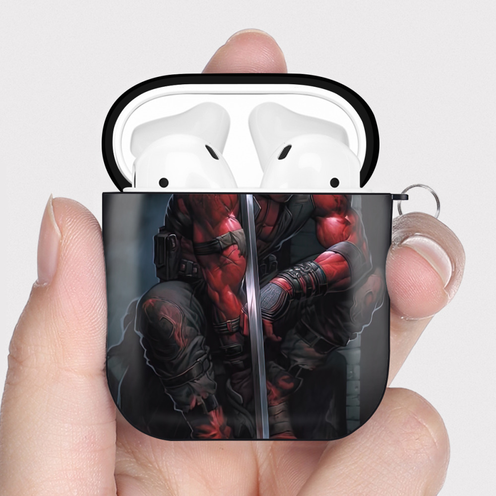 （画像用） Deadpool デッドプール AirPods 第2世代保護ケース ハードシェル ブラック 耐衝撃・防指紋・カラビナ付き