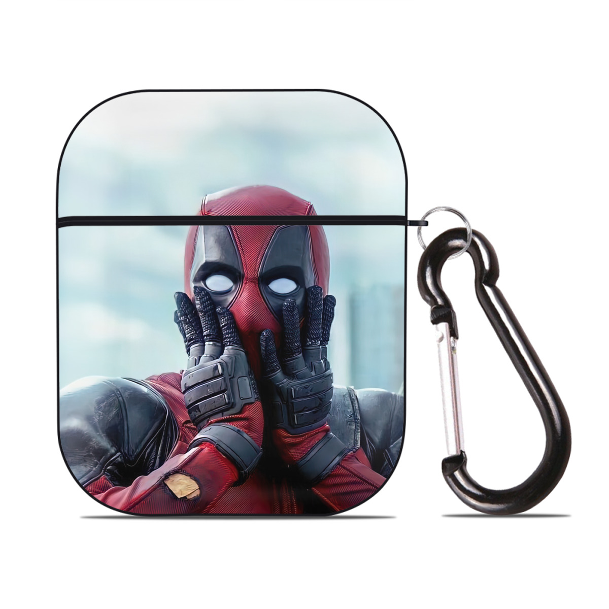 （画像用） Deadpool デッドプール AirPods 第2世代保護ケース ハードシェル ブラック 耐衝撃・防指紋・カラビナ付き