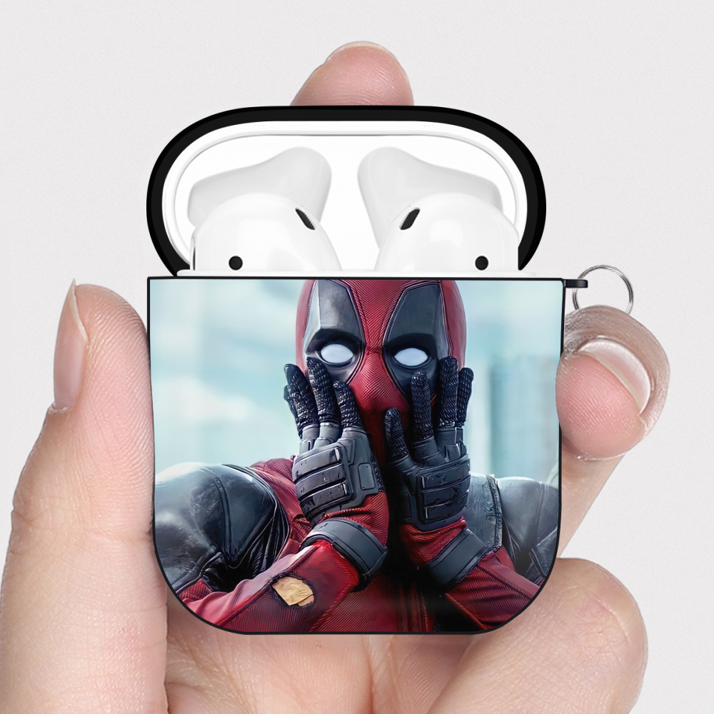 （画像用） Deadpool デッドプール AirPods 第2世代保護ケース ハードシェル ブラック 耐衝撃・防指紋・カラビナ付き