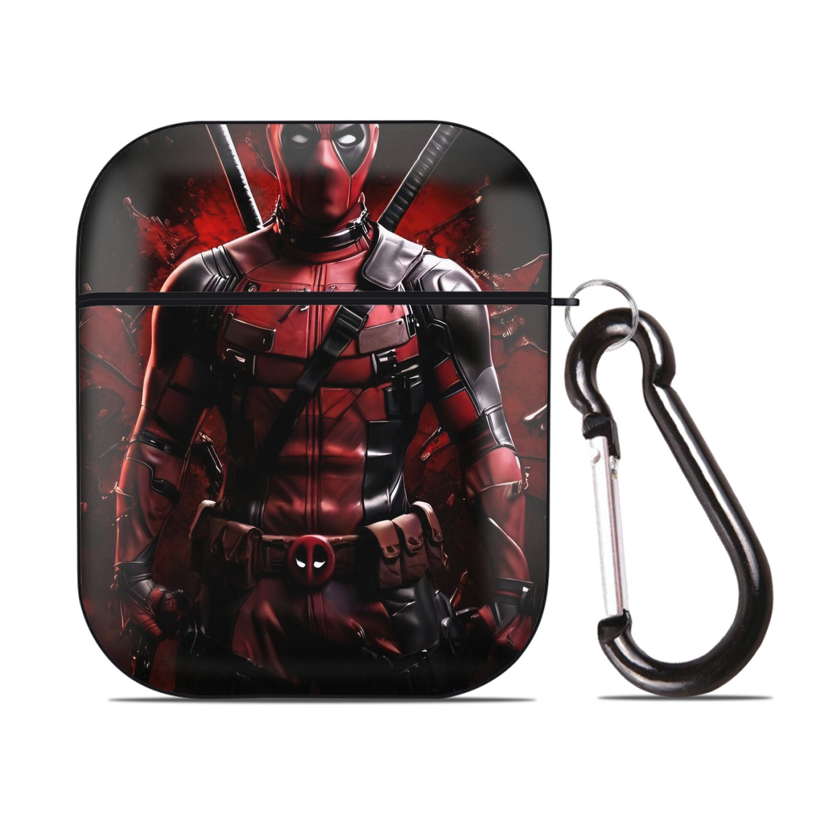 （画像用） Deadpool デッドプール AirPods 第2世代保護ケース ハードシェル ブラック 耐衝撃・防指紋・カラビナ付き