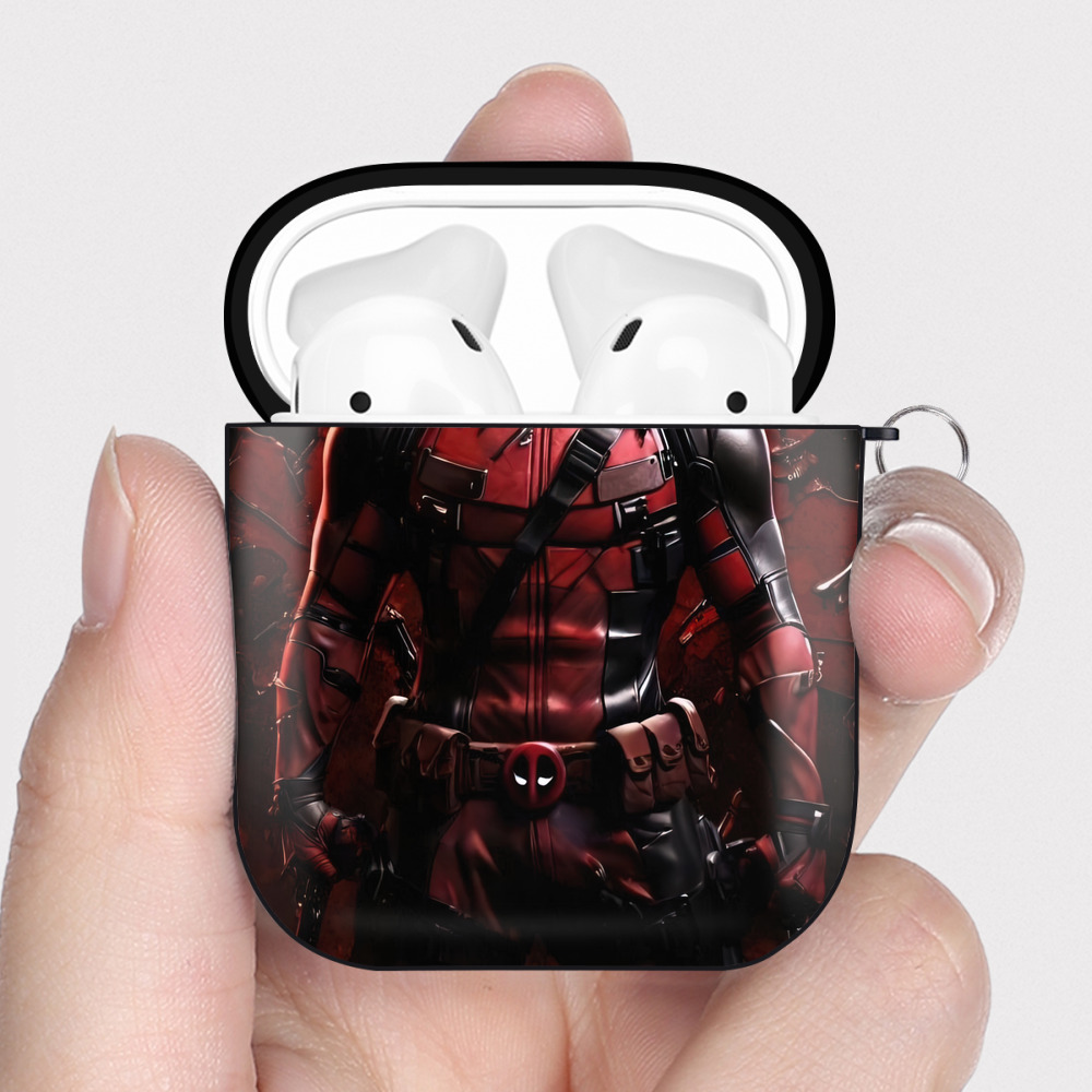 （画像用） Deadpool デッドプール AirPods 第2世代保護ケース ハードシェル ブラック 耐衝撃・防指紋・カラビナ付き