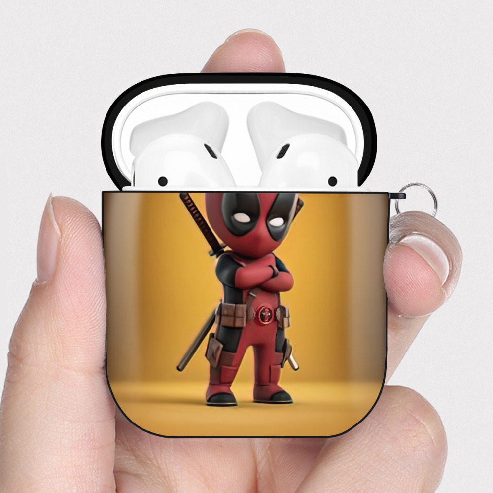 （画像用） Deadpool デッドプール AirPods 第2世代保護ケース ハードシェル ブラック 耐衝撃・防指紋・カラビナ付き