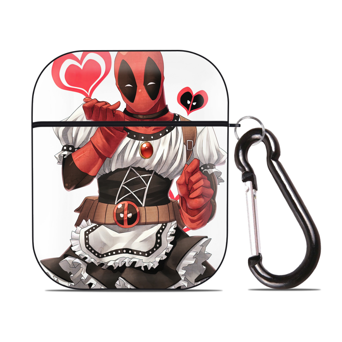 （画像用） Deadpool デッドプール AirPods 第2世代保護ケース ハードシェル ブラック 耐衝撃・防指紋・カラビナ付き
