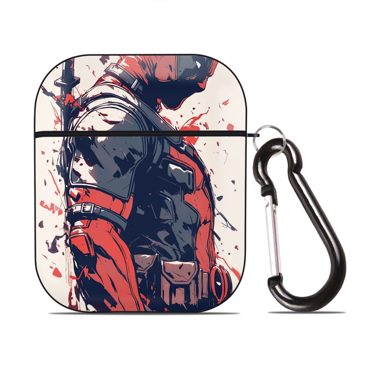 （画像用） Deadpool デッドプール AirPods 第2世代保護ケース ハードシェル ブラック 耐衝撃・防指紋・カラビナ付き