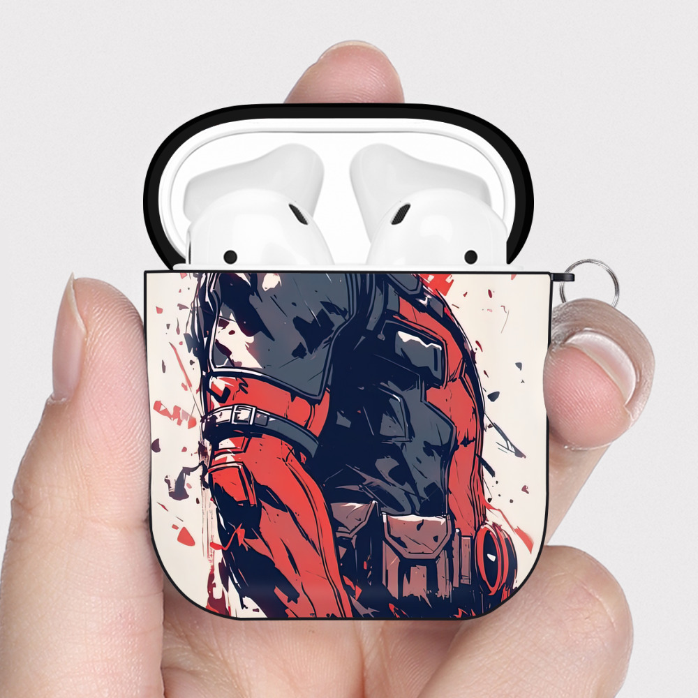 （画像用） Deadpool デッドプール AirPods 第2世代保護ケース ハードシェル ブラック 耐衝撃・防指紋・カラビナ付き