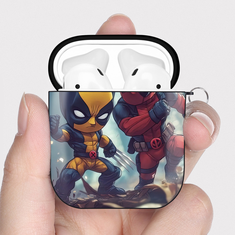 （画像用） Deadpool デッドプール AirPods 第2世代保護ケース ハードシェル ブラック 耐衝撃・防指紋・カラビナ付き