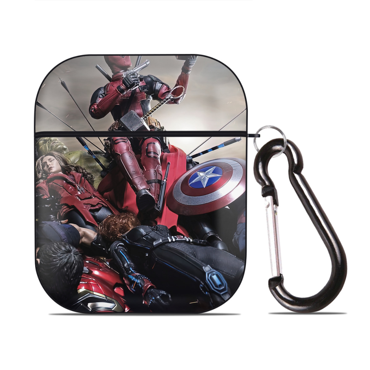 （画像用） Deadpool デッドプール AirPods 第2世代保護ケース ハードシェル ブラック 耐衝撃・防指紋・カラビナ付き