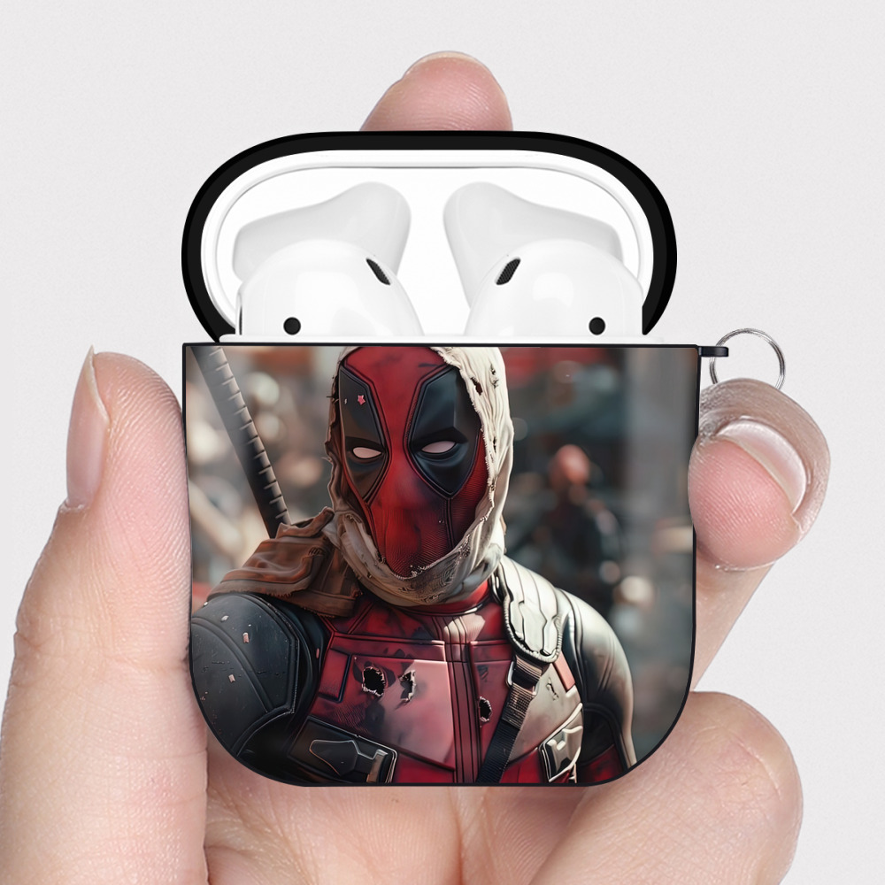 （画像用） Deadpool デッドプール AirPods 第2世代保護ケース ハードシェル ブラック 耐衝撃・防指紋・カラビナ付き