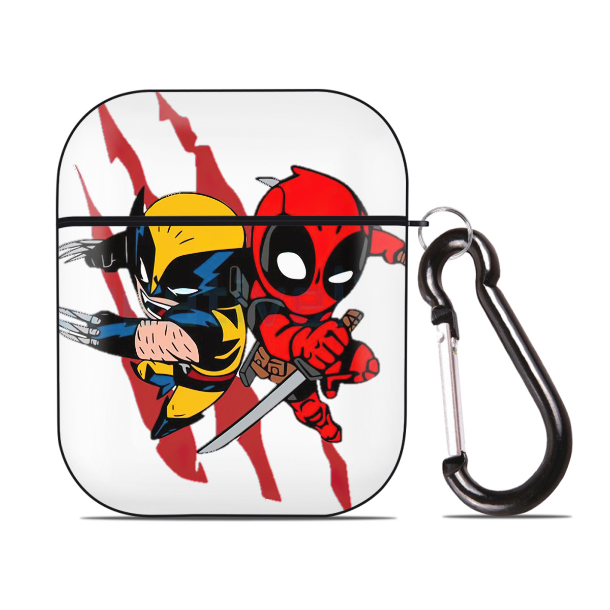 （画像用） Deadpool デッドプール AirPods 第2世代保護ケース ハードシェル ブラック 耐衝撃・防指紋・カラビナ付き