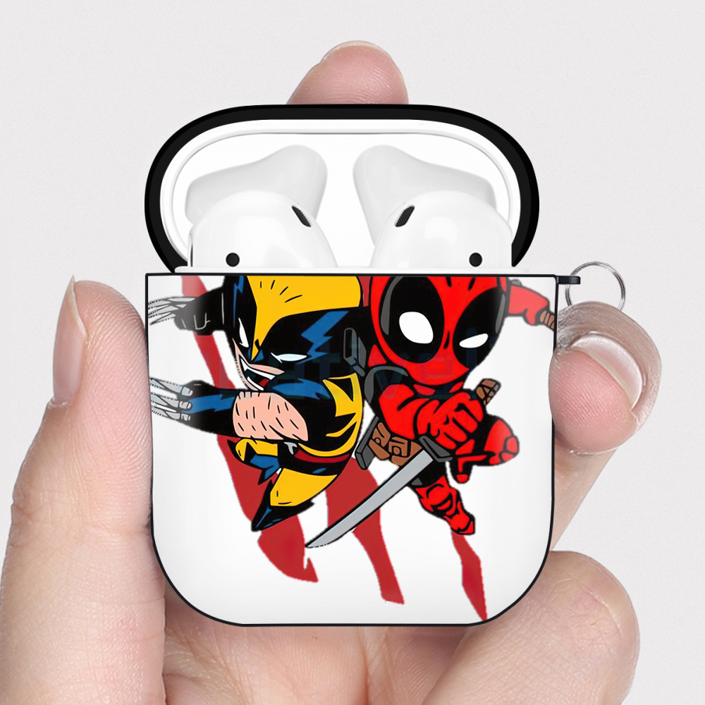 （画像用） Deadpool デッドプール AirPods 第2世代保護ケース ハードシェル ブラック 耐衝撃・防指紋・カラビナ付き