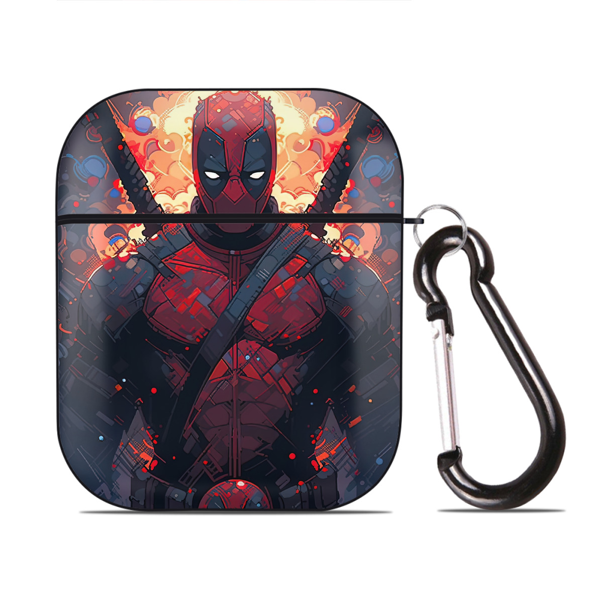 （画像用） Deadpool デッドプール AirPods 第2世代保護ケース ハードシェル ブラック 耐衝撃・防指紋・カラビナ付き