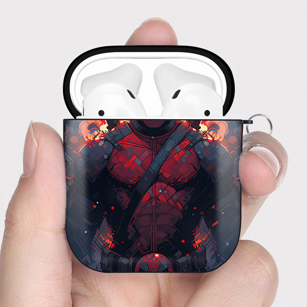 （画像用） Deadpool デッドプール AirPods 第2世代保護ケース ハードシェル ブラック 耐衝撃・防指紋・カラビナ付き