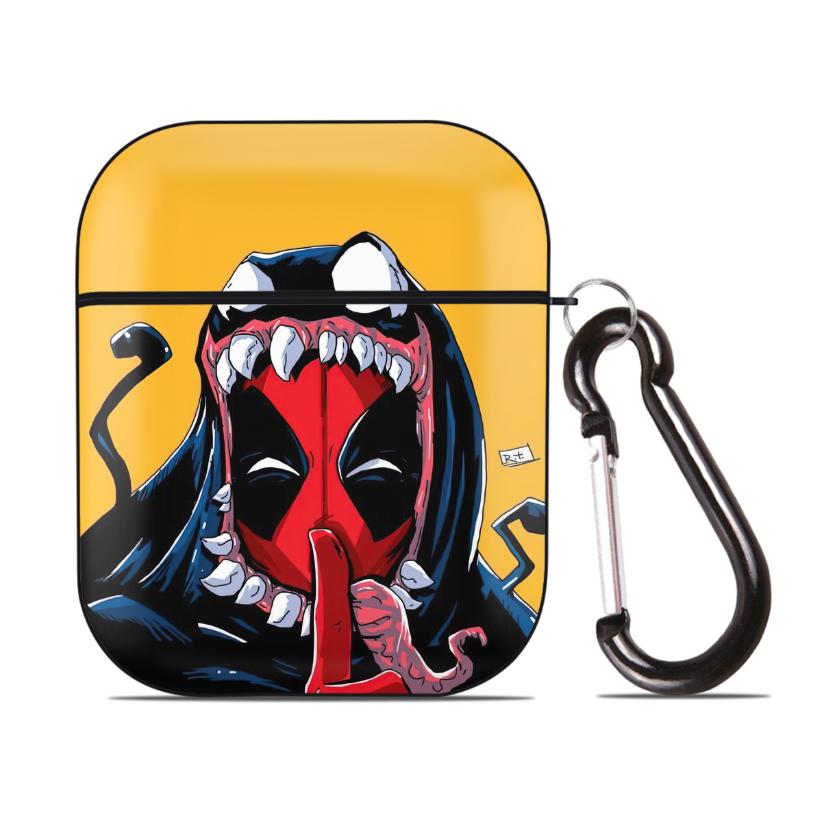 （画像用） Deadpool デッドプール AirPods 第2世代保護ケース ハードシェル ブラック 耐衝撃・防指紋・カラビナ付き