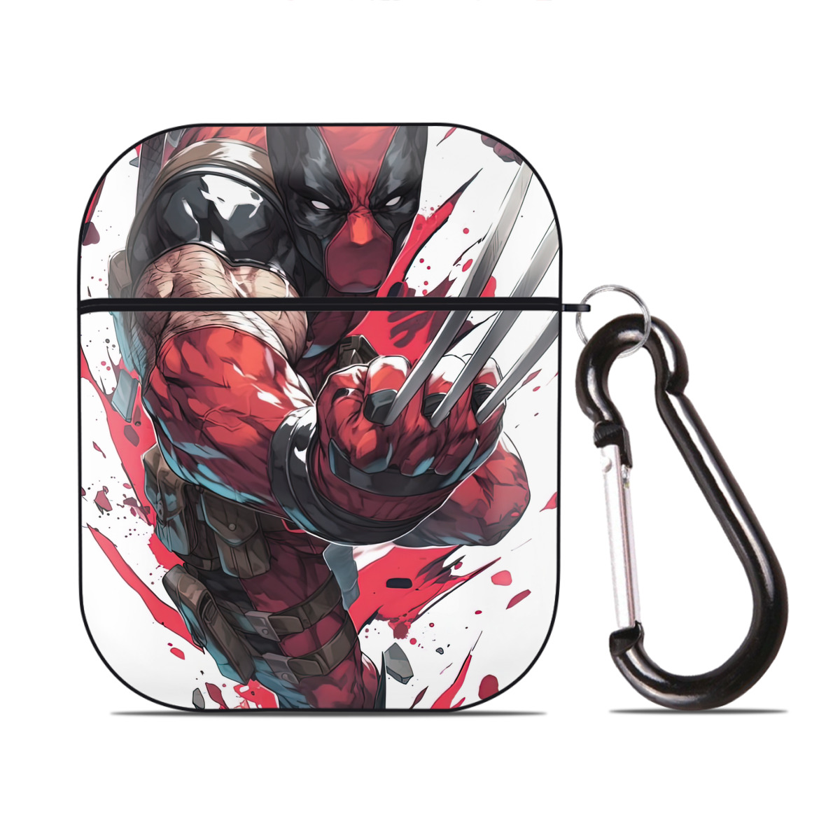 （画像用） Deadpool デッドプール AirPods 第2世代保護ケース ハードシェル ブラック 耐衝撃・防指紋・カラビナ付き