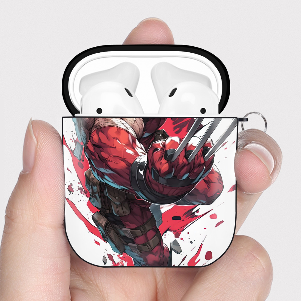 （画像用） Deadpool デッドプール AirPods 第2世代保護ケース ハードシェル ブラック 耐衝撃・防指紋・カラビナ付き