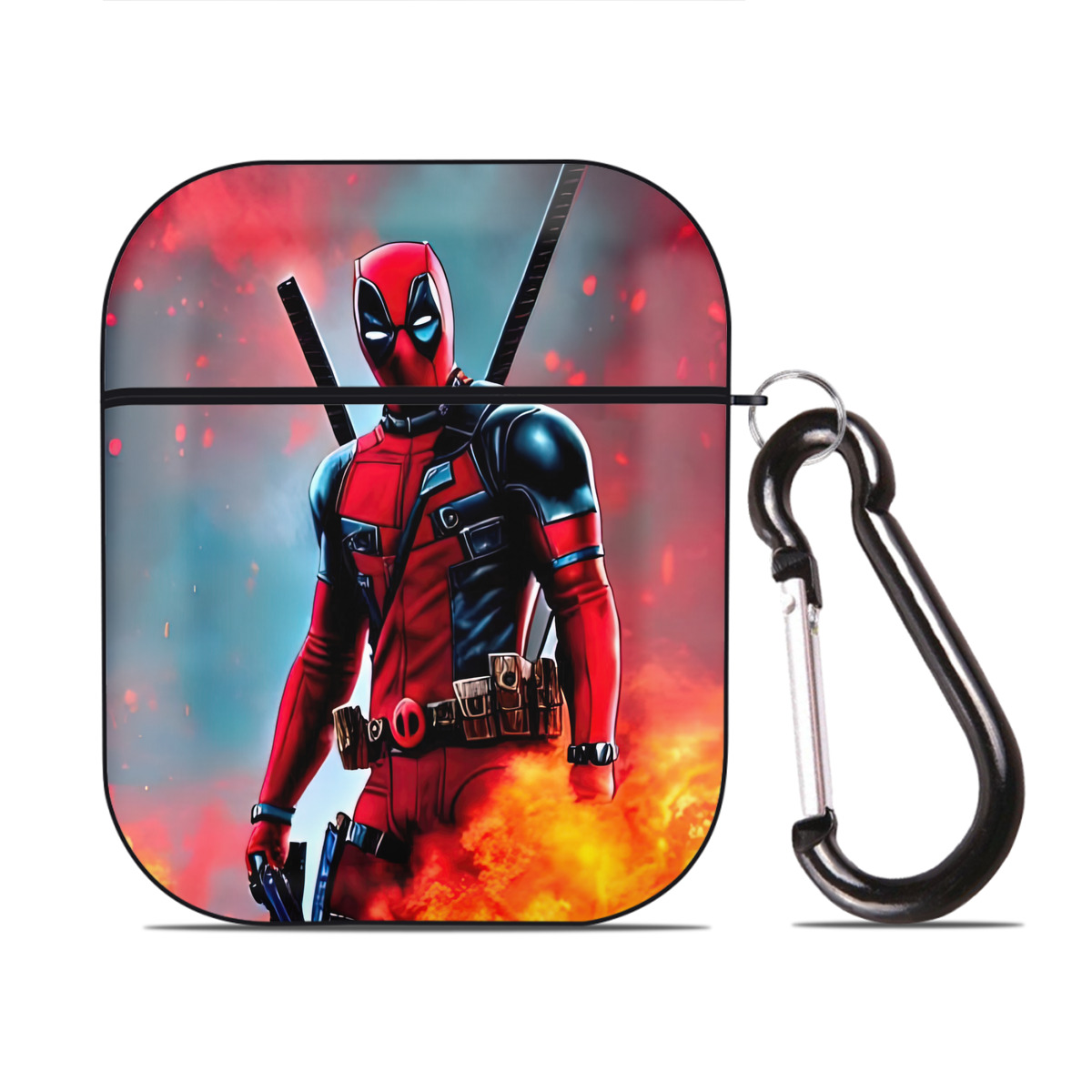 （画像用） Deadpool デッドプール AirPods 第2世代保護ケース ハードシェル ブラック 耐衝撃・防指紋・カラビナ付き