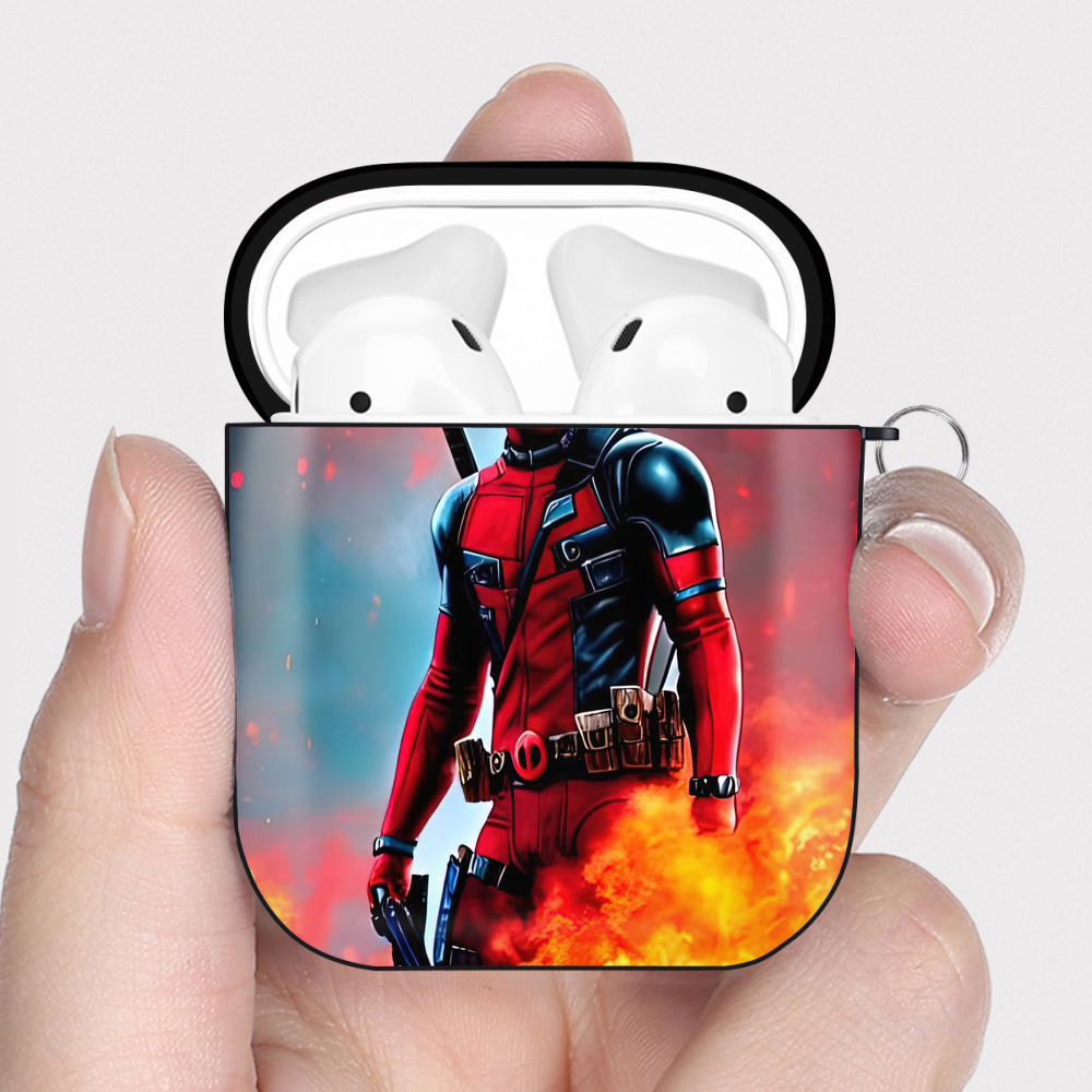 （画像用） Deadpool デッドプール AirPods 第2世代保護ケース ハードシェル ブラック 耐衝撃・防指紋・カラビナ付き