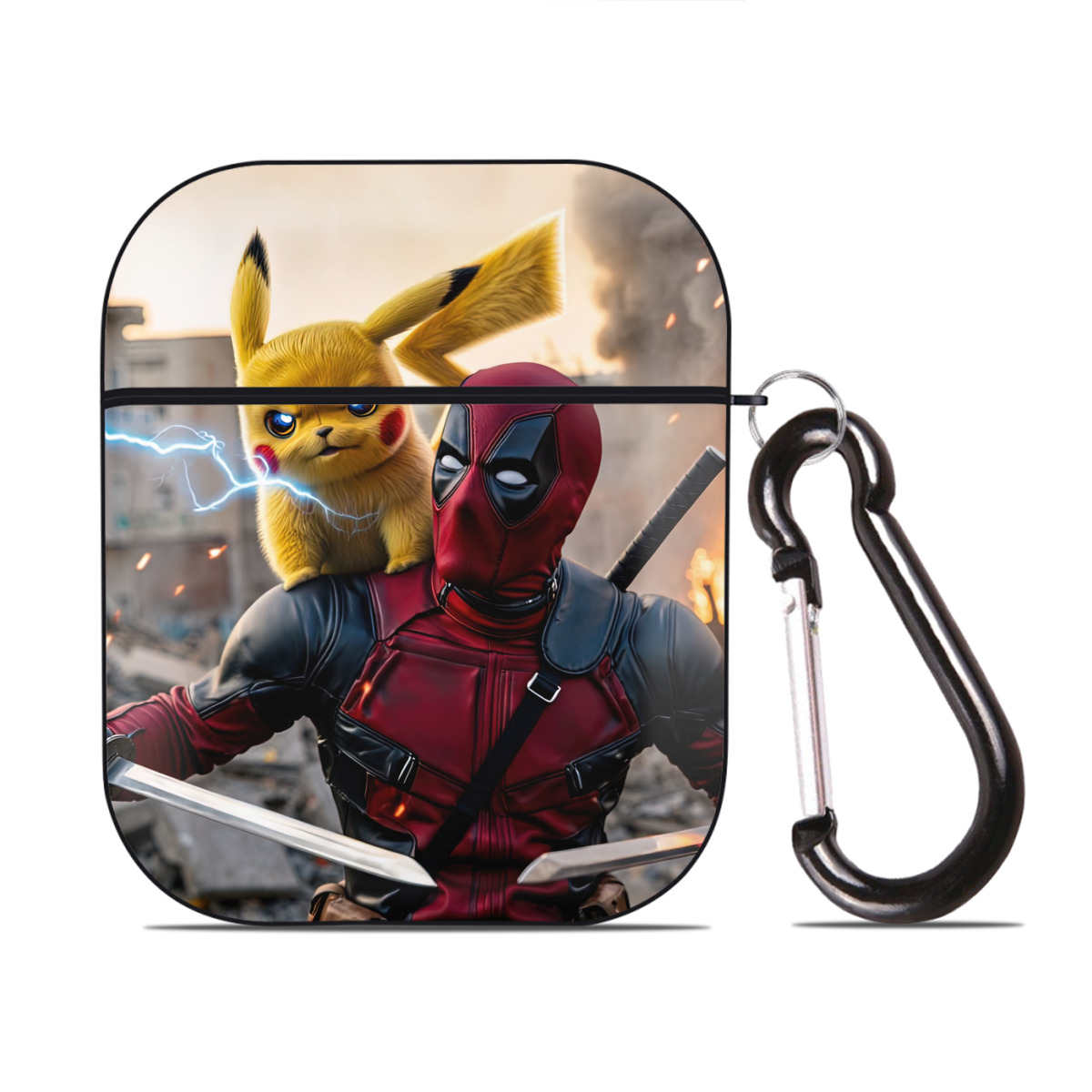 （画像用） Deadpool デッドプール AirPods 第2世代保護ケース ハードシェル ブラック 耐衝撃・防指紋・カラビナ付き