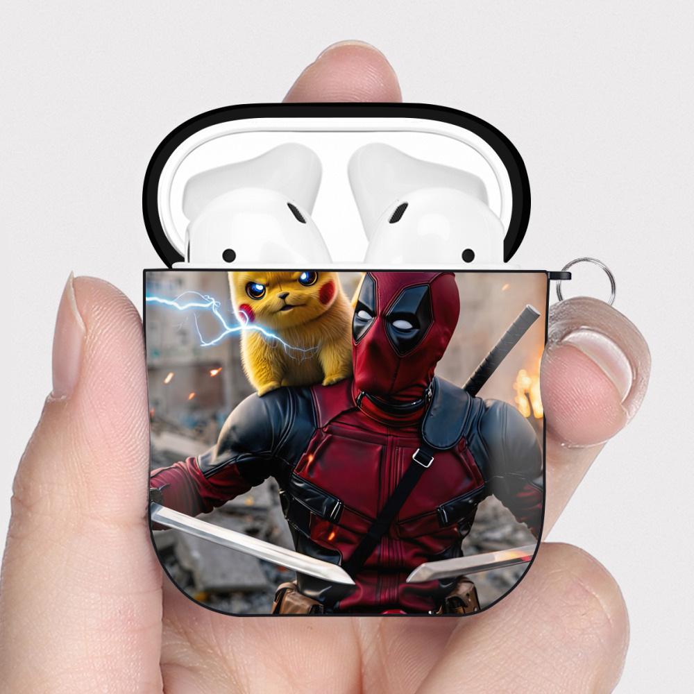 （画像用） Deadpool デッドプール AirPods 第2世代保護ケース ハードシェル ブラック 耐衝撃・防指紋・カラビナ付き