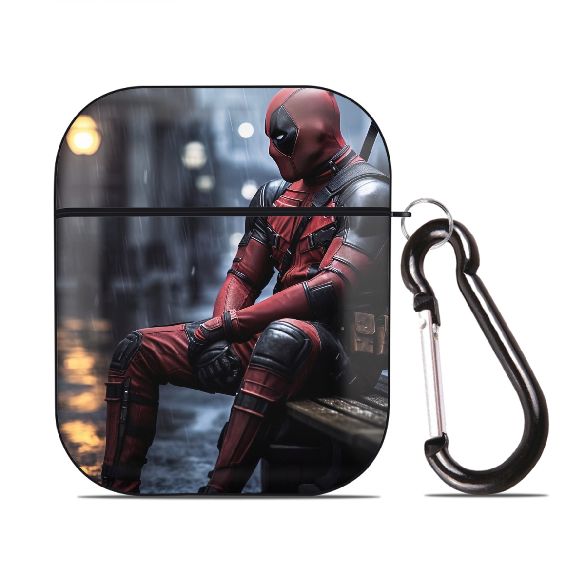 （画像用） Deadpool デッドプール AirPods 第2世代保護ケース ハードシェル ブラック 耐衝撃・防指紋・カラビナ付き