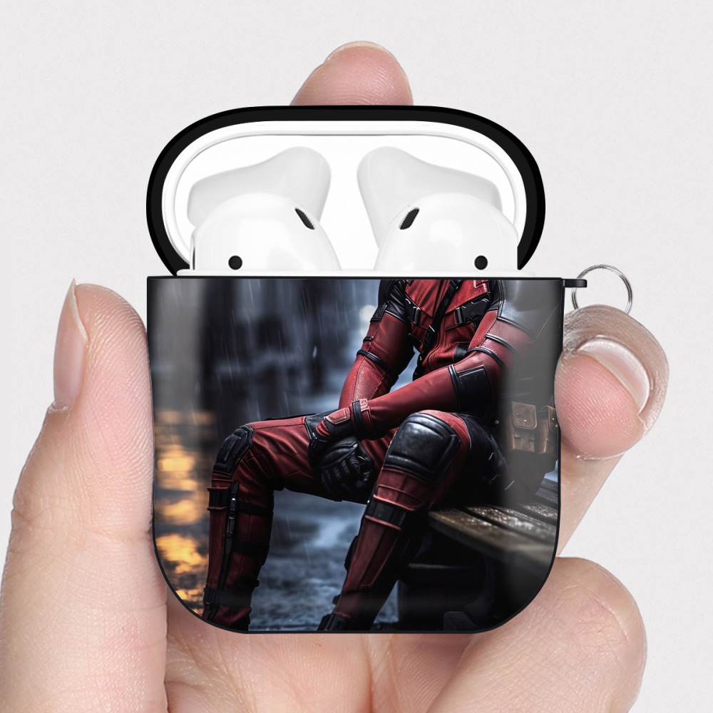 （画像用） Deadpool デッドプール AirPods 第2世代保護ケース ハードシェル ブラック 耐衝撃・防指紋・カラビナ付き