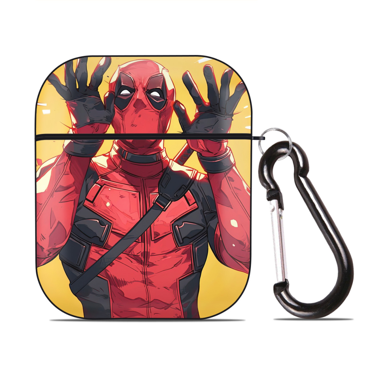 （画像用） Deadpool デッドプール AirPods 第2世代保護ケース ハードシェル ブラック 耐衝撃・防指紋・カラビナ付き