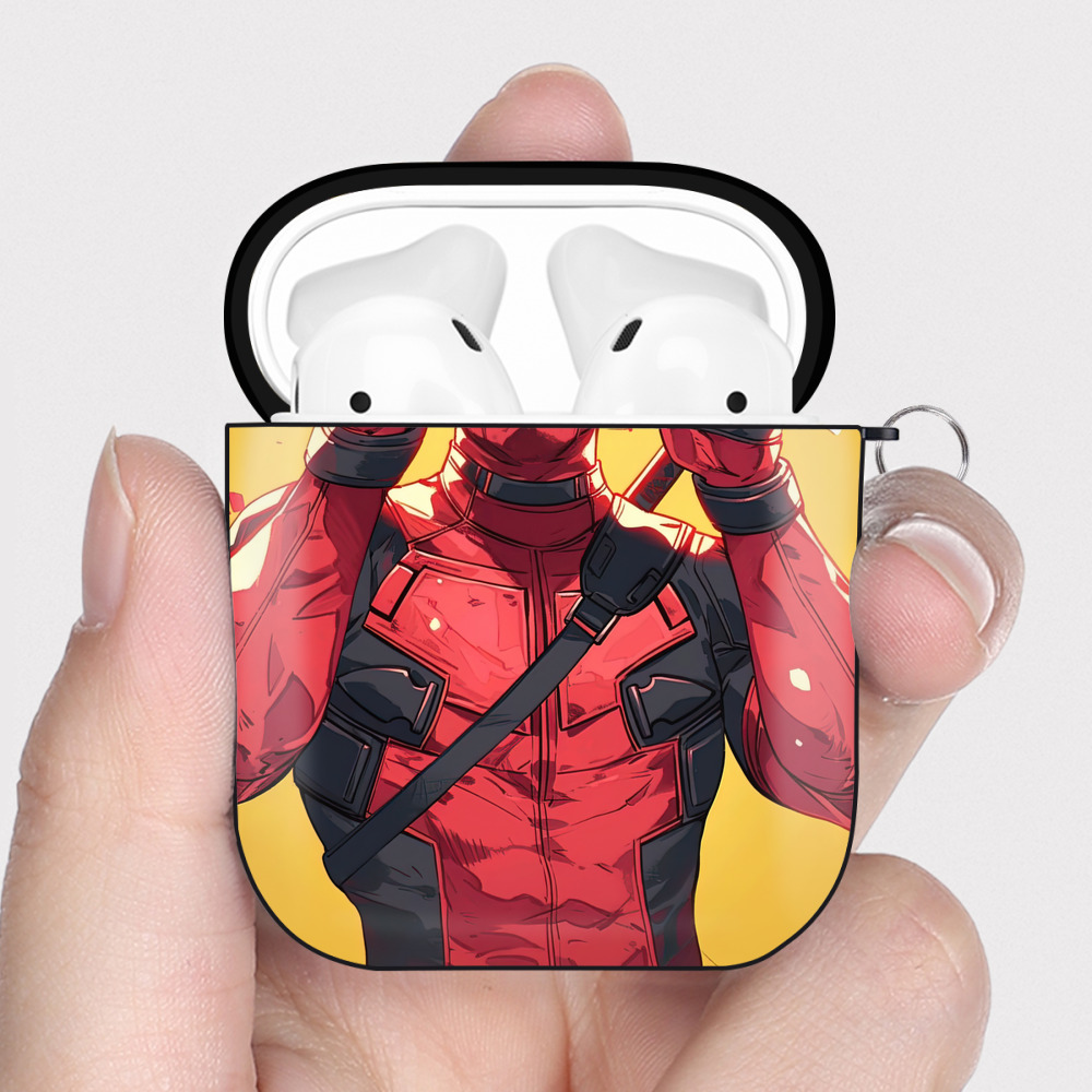 （画像用） Deadpool デッドプール AirPods 第2世代保護ケース ハードシェル ブラック 耐衝撃・防指紋・カラビナ付き