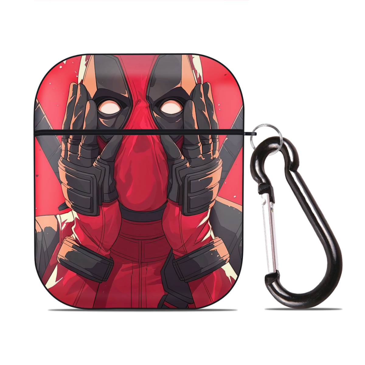 （画像用） Deadpool デッドプール AirPods 第2世代保護ケース ハードシェル ブラック 耐衝撃・防指紋・カラビナ付き