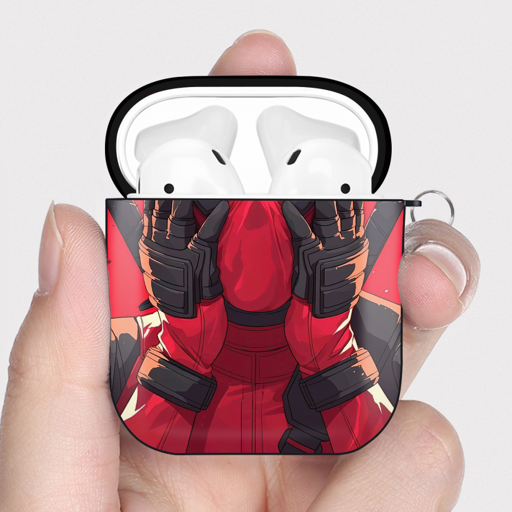 （画像用） Deadpool デッドプール AirPods 第2世代保護ケース ハードシェル ブラック 耐衝撃・防指紋・カラビナ付き