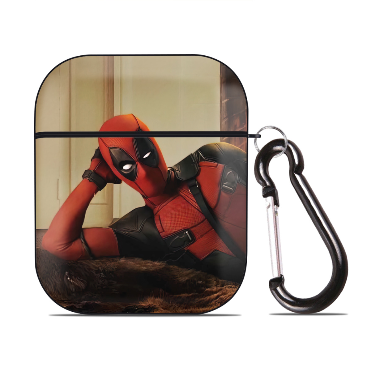 （画像用） Deadpool デッドプール AirPods 第2世代保護ケース ハードシェル ブラック 耐衝撃・防指紋・カラビナ付き