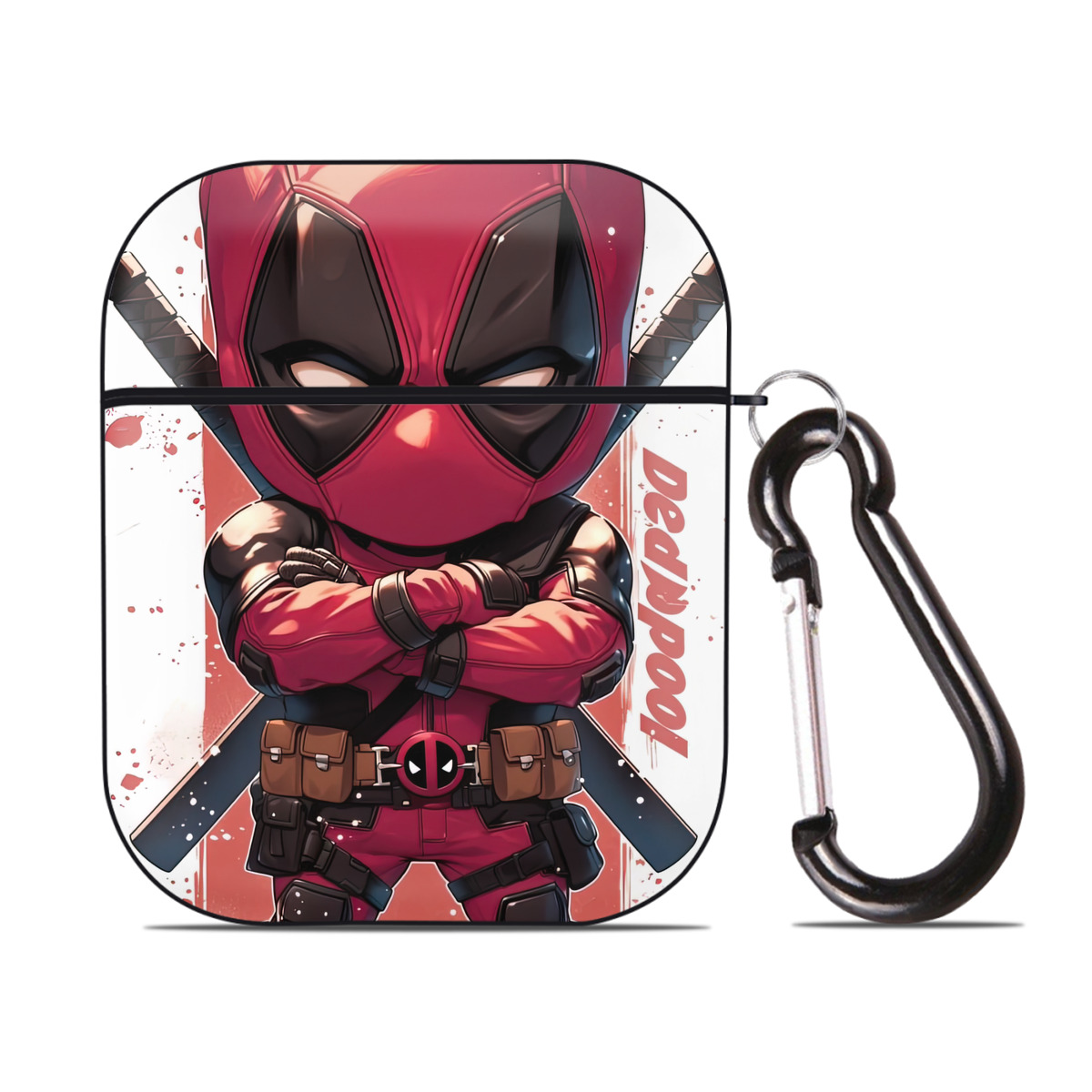 （画像用） Deadpool デッドプール AirPods 第2世代保護ケース ハードシェル ブラック 耐衝撃・防指紋・カラビナ付き