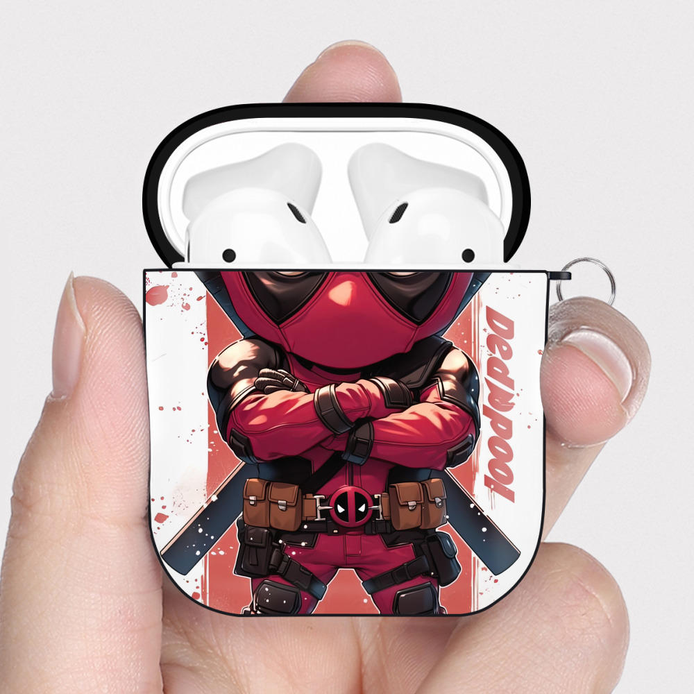 （画像用） Deadpool デッドプール AirPods 第2世代保護ケース ハードシェル ブラック 耐衝撃・防指紋・カラビナ付き