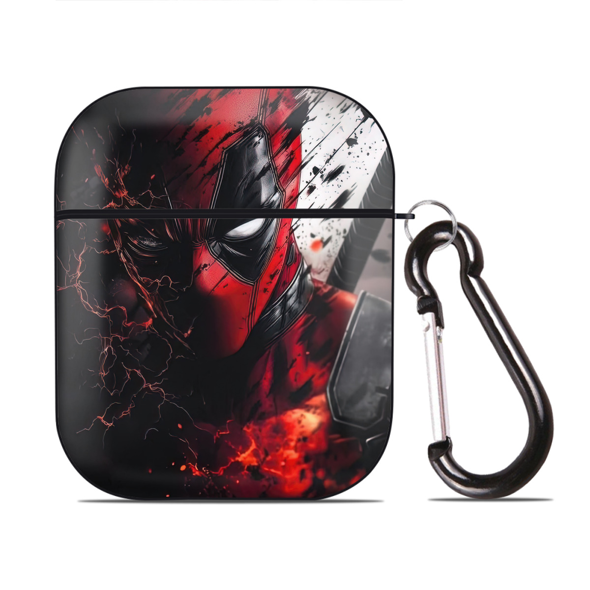 （画像用） Deadpool デッドプール AirPods 第2世代保護ケース ハードシェル ブラック 耐衝撃・防指紋・カラビナ付き