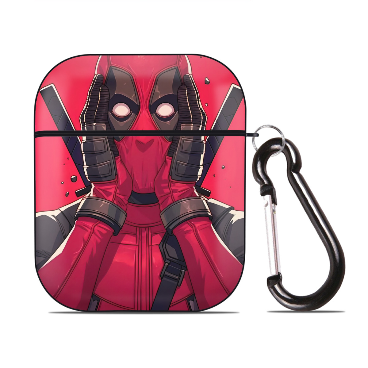 （画像用） Deadpool デッドプール AirPods 第2世代保護ケース ハードシェル ブラック 耐衝撃・防指紋・カラビナ付き