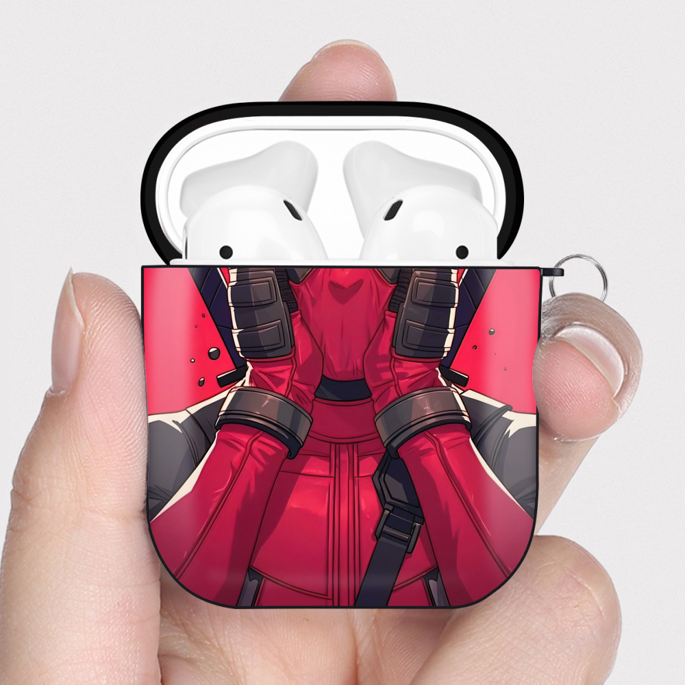 （画像用） Deadpool デッドプール AirPods 第2世代保護ケース ハードシェル ブラック 耐衝撃・防指紋・カラビナ付き