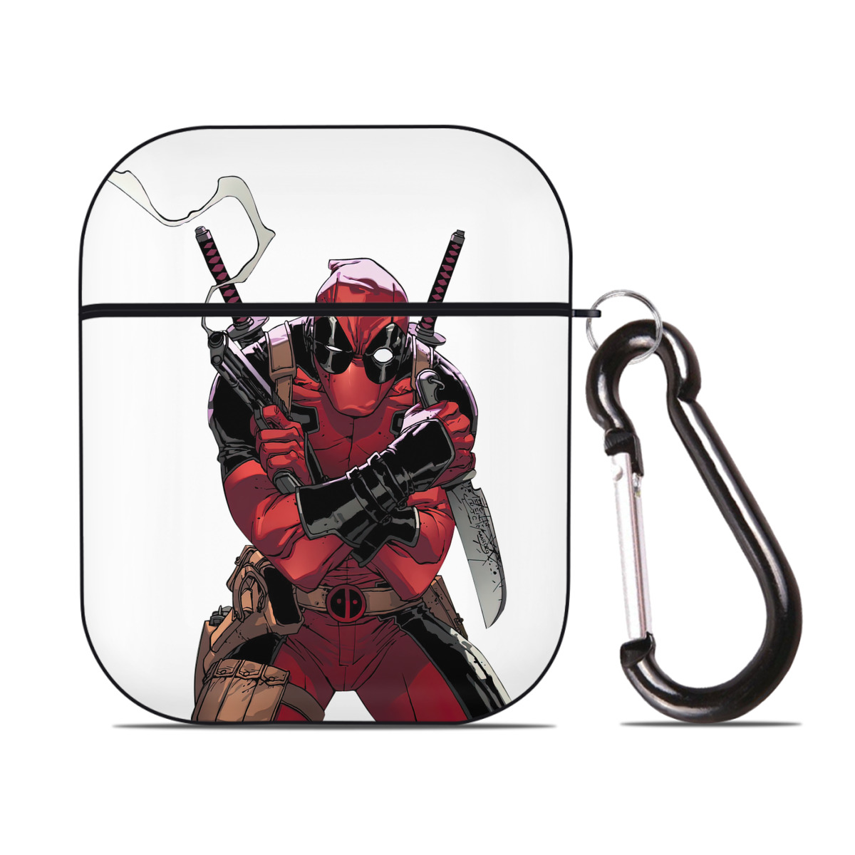 （画像用） Deadpool デッドプール AirPods 第2世代保護ケース ハードシェル ブラック 耐衝撃・防指紋・カラビナ付き