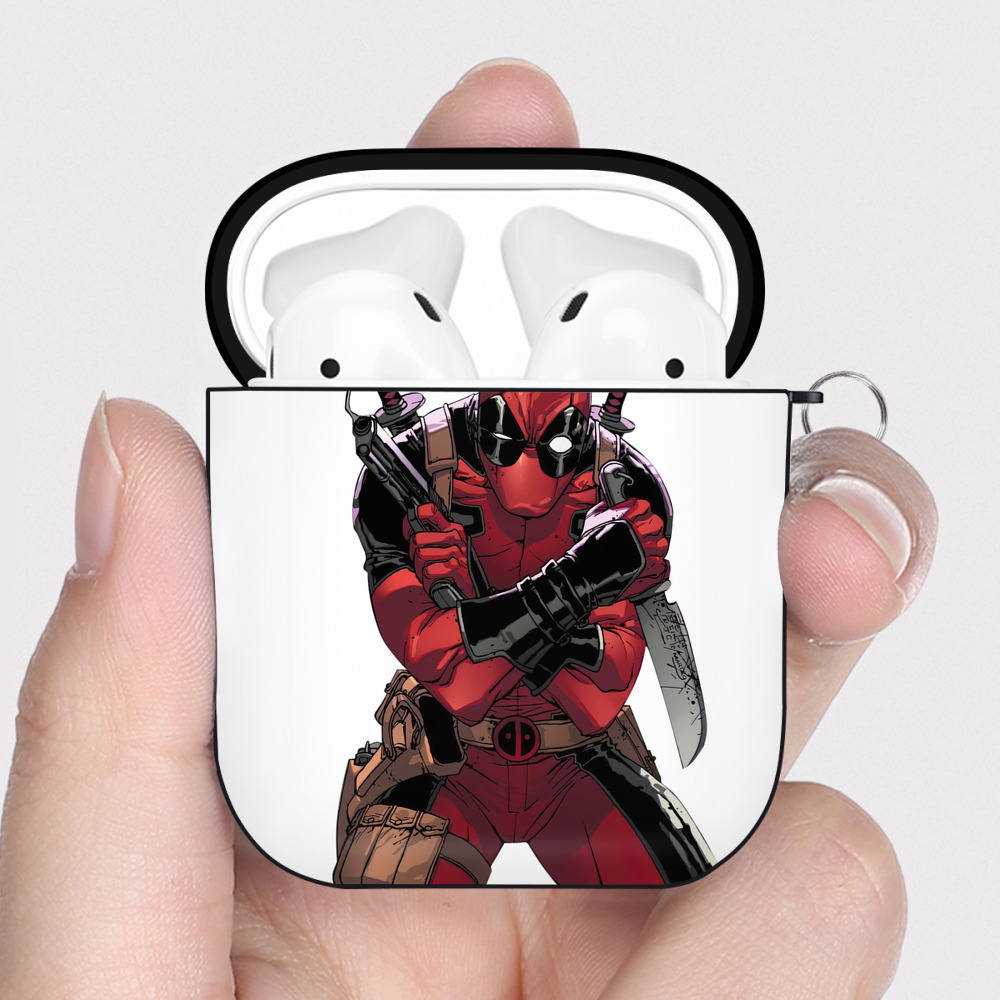 （画像用） Deadpool デッドプール AirPods 第2世代保護ケース ハードシェル ブラック 耐衝撃・防指紋・カラビナ付き