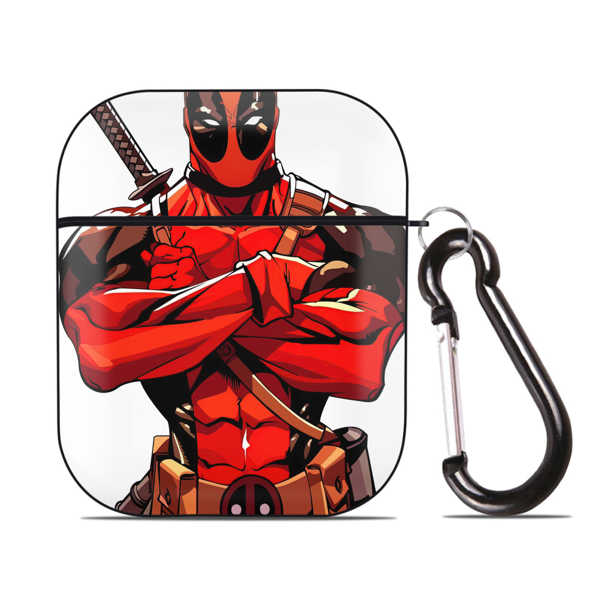 （画像用） Deadpool デッドプール AirPods 第2世代保護ケース ハードシェル ブラック 耐衝撃・防指紋・カラビナ付き