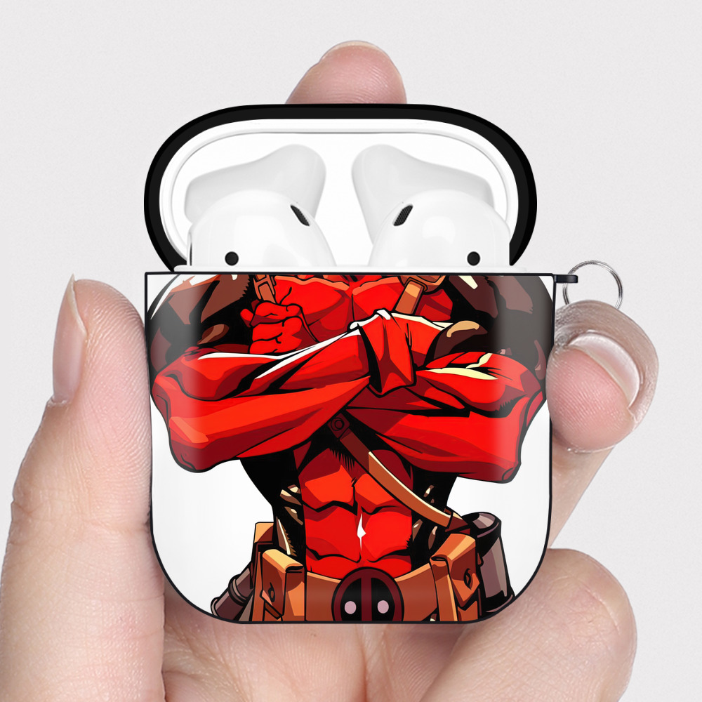（画像用） Deadpool デッドプール AirPods 第2世代保護ケース ハードシェル ブラック 耐衝撃・防指紋・カラビナ付き