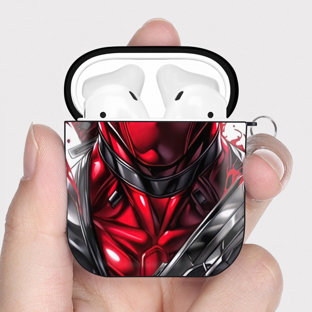（画像用） Deadpool デッドプール AirPods 第2世代保護ケース ハードシェル ブラック 耐衝撃・防指紋・カラビナ付き