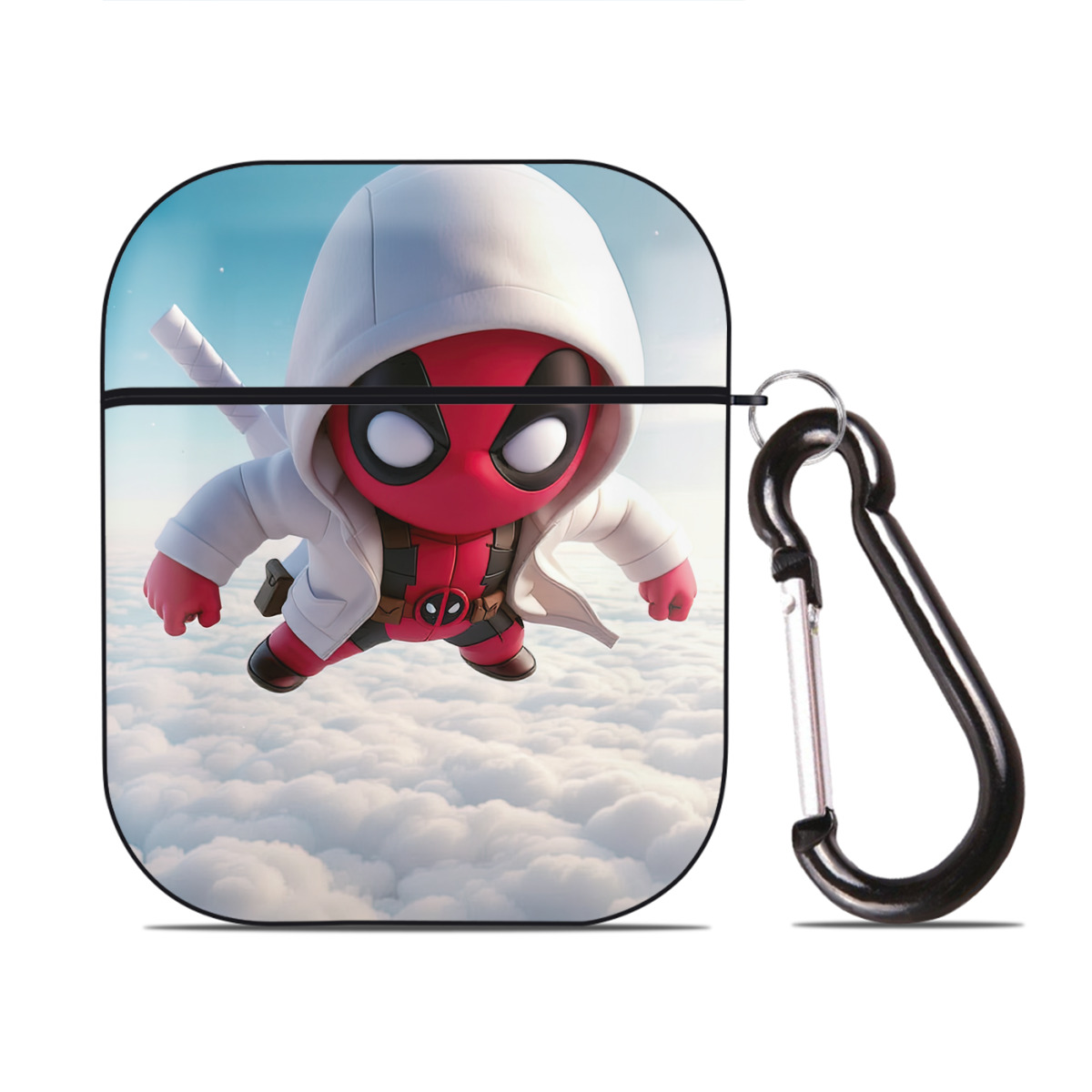 （画像用） Deadpool デッドプール AirPods 第2世代保護ケース ハードシェル ブラック 耐衝撃・防指紋・カラビナ付き
