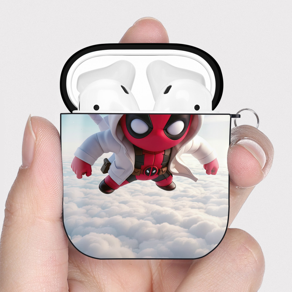 （画像用） Deadpool デッドプール AirPods 第2世代保護ケース ハードシェル ブラック 耐衝撃・防指紋・カラビナ付き