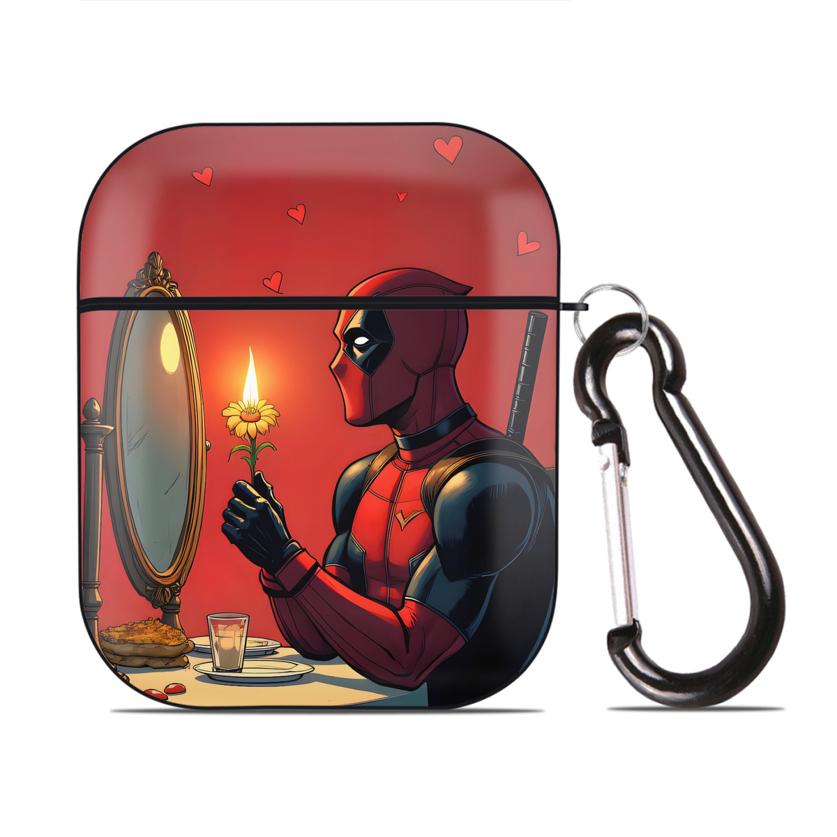 （画像用） Deadpool デッドプール AirPods 第2世代保護ケース ハードシェル ブラック 耐衝撃・防指紋・カラビナ付き