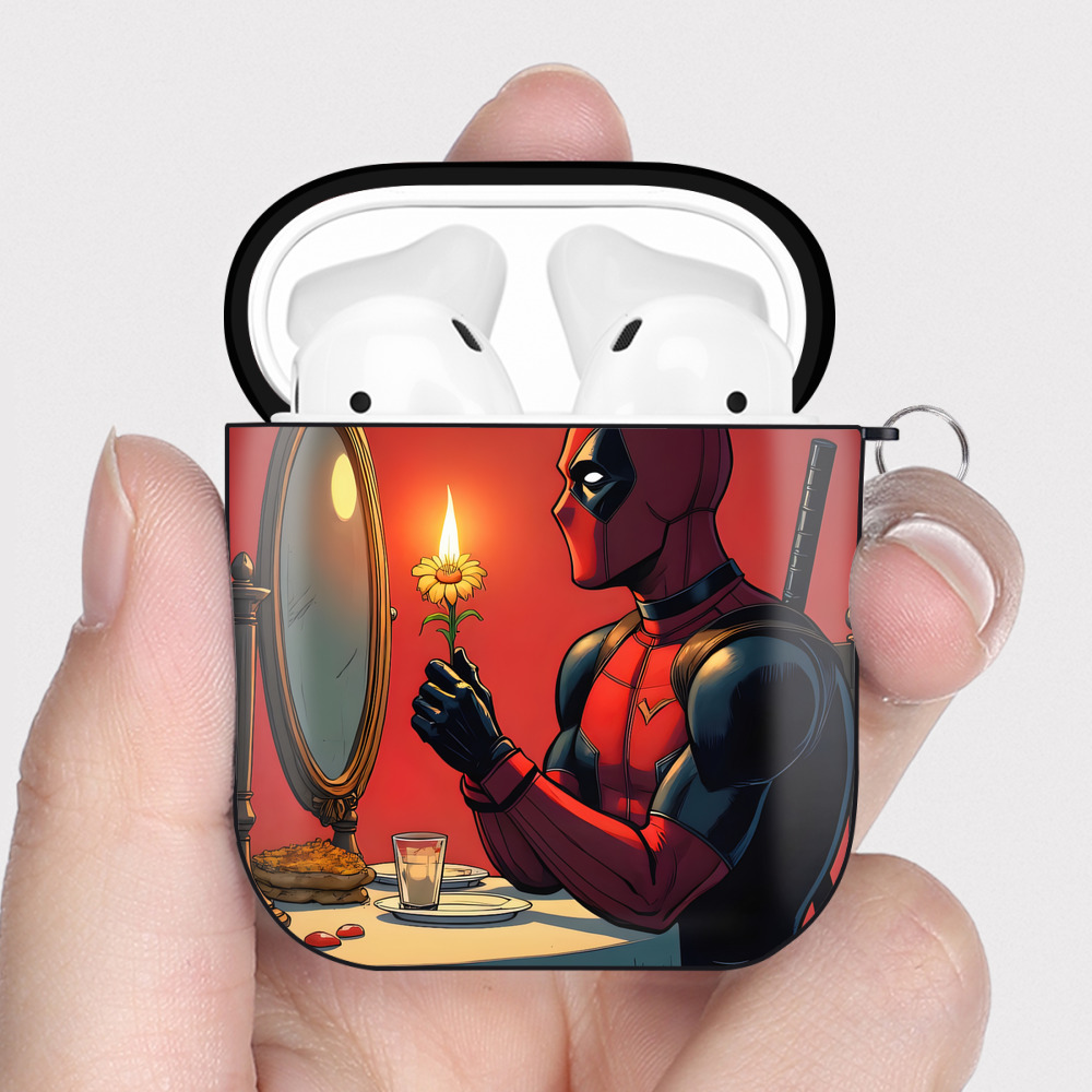 （画像用） Deadpool デッドプール AirPods 第2世代保護ケース ハードシェル ブラック 耐衝撃・防指紋・カラビナ付き