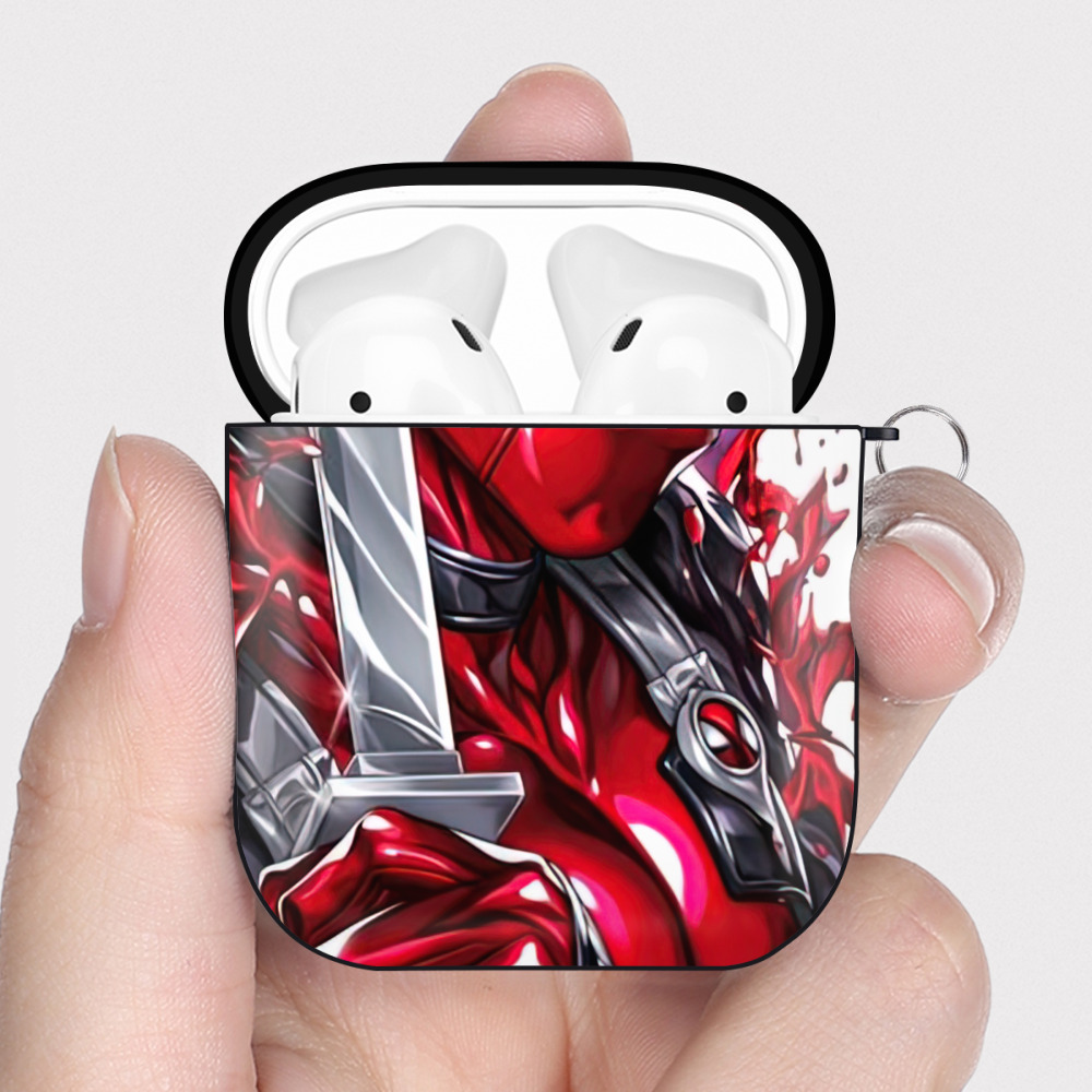 （画像用） Deadpool デッドプール AirPods 第2世代保護ケース ハードシェル ブラック 耐衝撃・防指紋・カラビナ付き