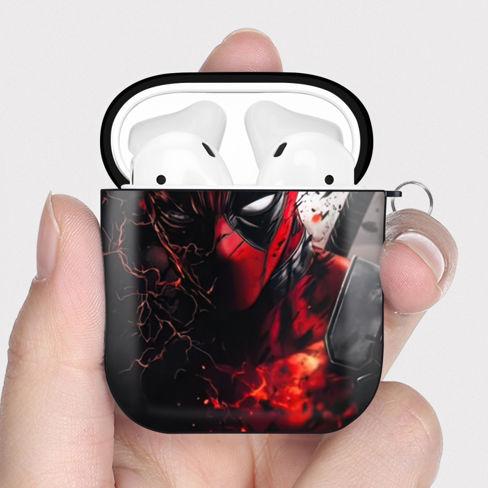 （画像用） Deadpool デッドプール AirPods 第2世代保護ケース ハードシェル ブラック 耐衝撃・防指紋・カラビナ付き