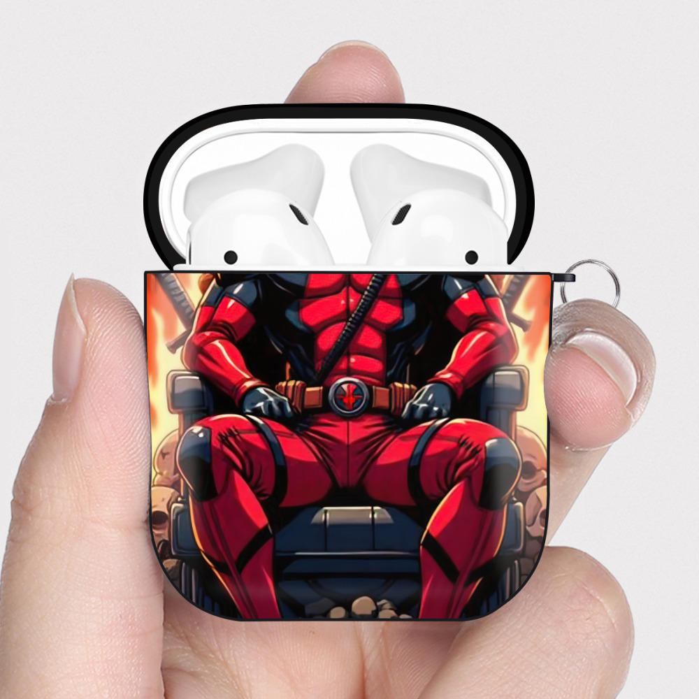 （画像用） Deadpool デッドプール AirPods 第2世代保護ケース ハードシェル ブラック 耐衝撃・防指紋・カラビナ付き