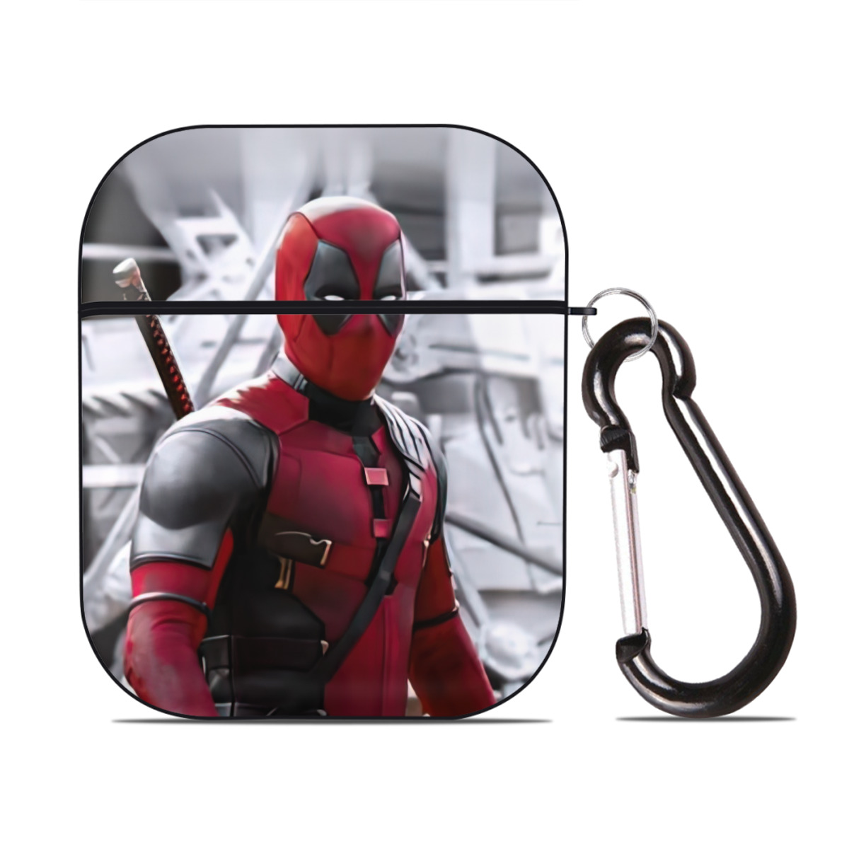 （画像用） Deadpool デッドプール AirPods 第2世代保護ケース ハードシェル ブラック 耐衝撃・防指紋・カラビナ付き